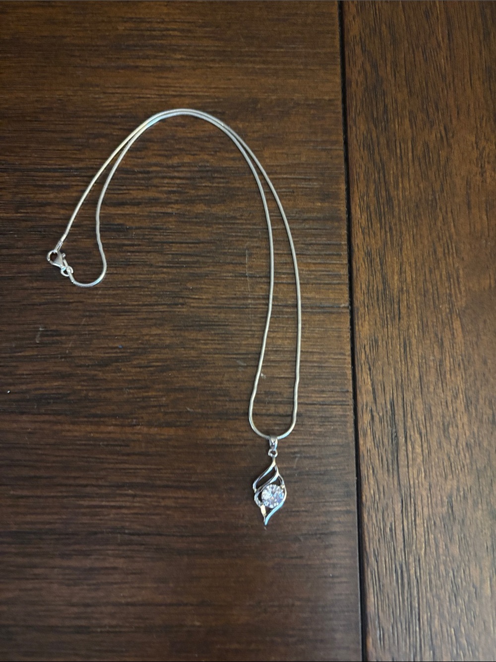 Sterling Silver Pendant Necklace with Clear Crystal Teardrop